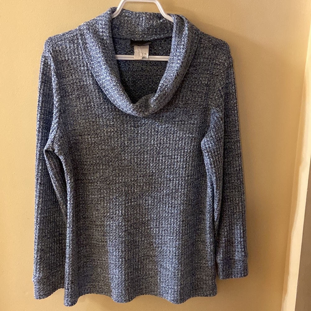 Crystal Fashions blue & grey cowl neck pullover sweater size medium